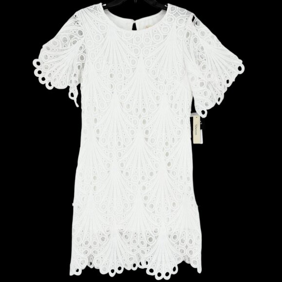 52seven Womens Pullover Full Lined Short Sleeve White Lace Shift Dress Sz 16 NWT - Picture 2 of 13